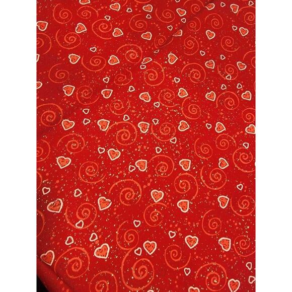 Valentines Day Red Heart Gold Glitter Cotton Fabric 1 Yard - Picture 1 of 4
